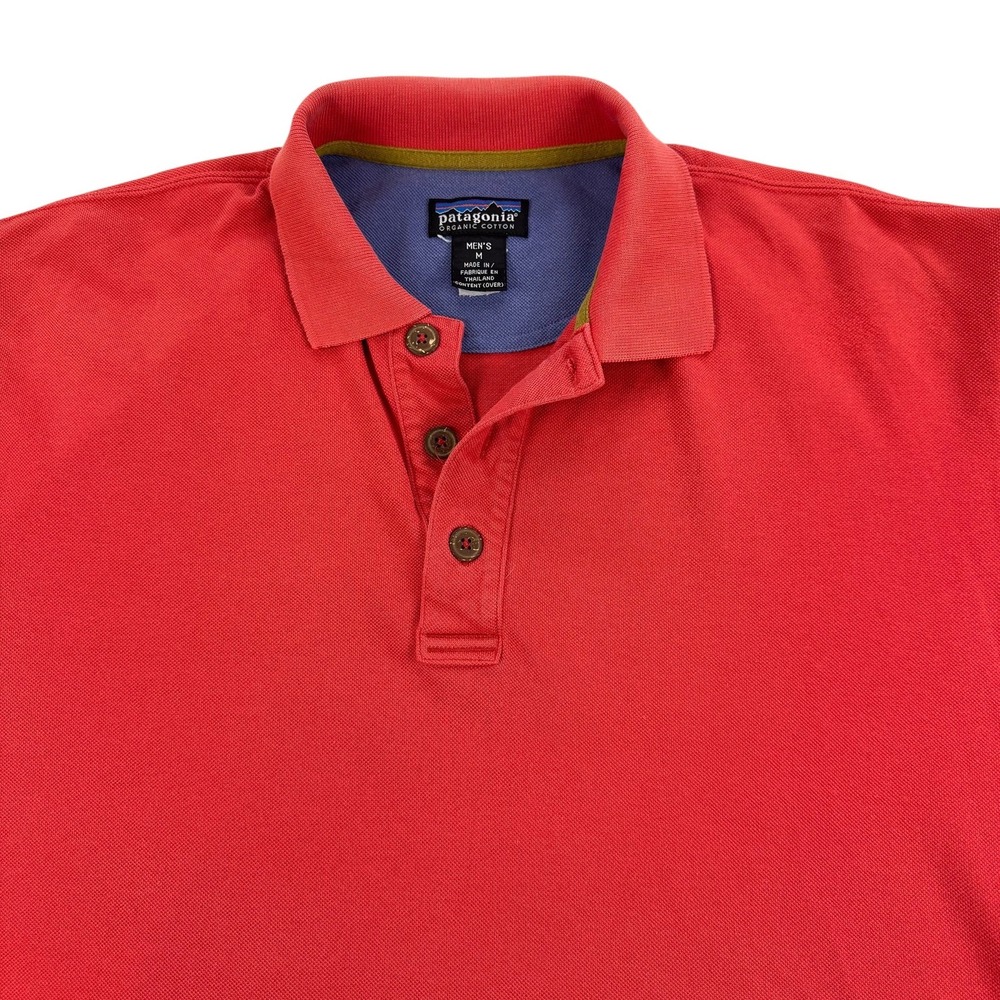 Patagonia Polo Shirt Mens Medium Red Organic Cotton Knit Logo Casual Outdoor Top